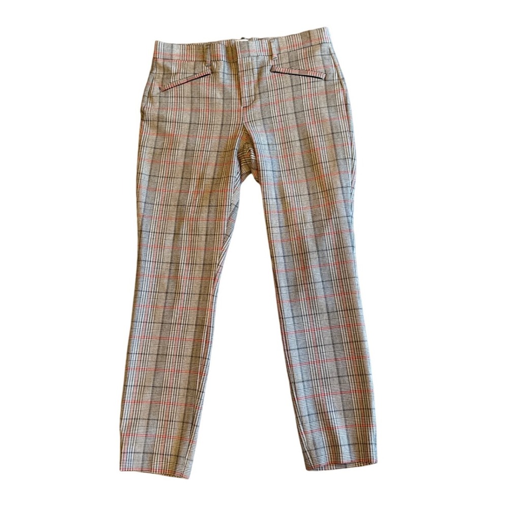 Gap Woman's 8 Signature Skinny Ankle Pants Glen Plaid Gray Red Stretch Trousers